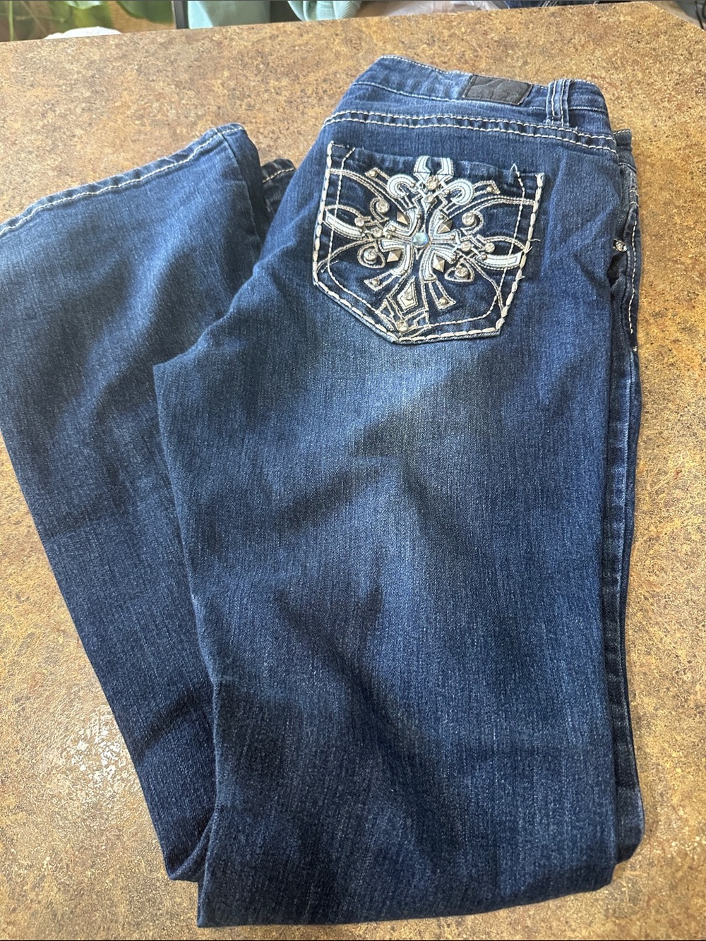Love Nation Dark Blue Bootcut Jeans with Embellished Cross Pocket